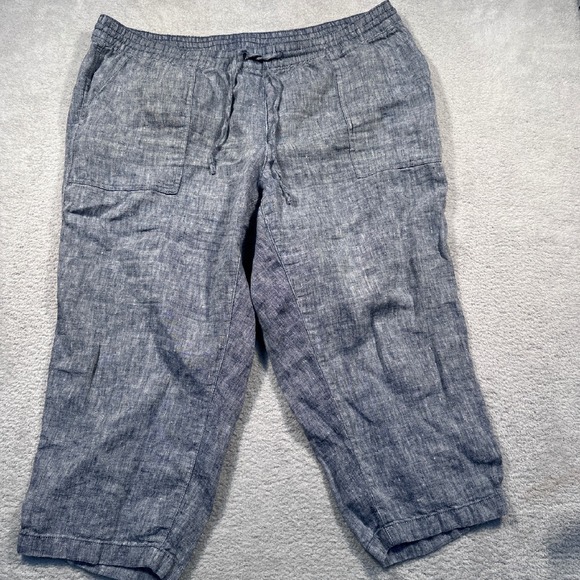Lands' End Linen Capri Pants Women's‎ 20W Blue Gray Elastic Waist Drawstring - Picture 1 of 10